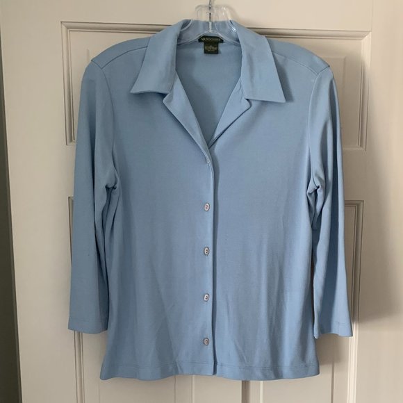 2/$20 Vintage Docker's Blue Button Down 3/4 Sleeve Shirt - Size Medium - Picture 1 of 6
